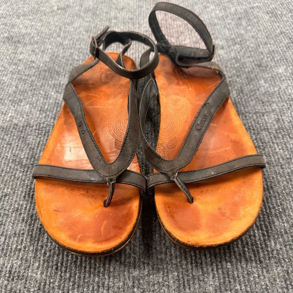 Chaco Maya II Sandals Women 8 Leather Strappy Thong Black Casual Summer